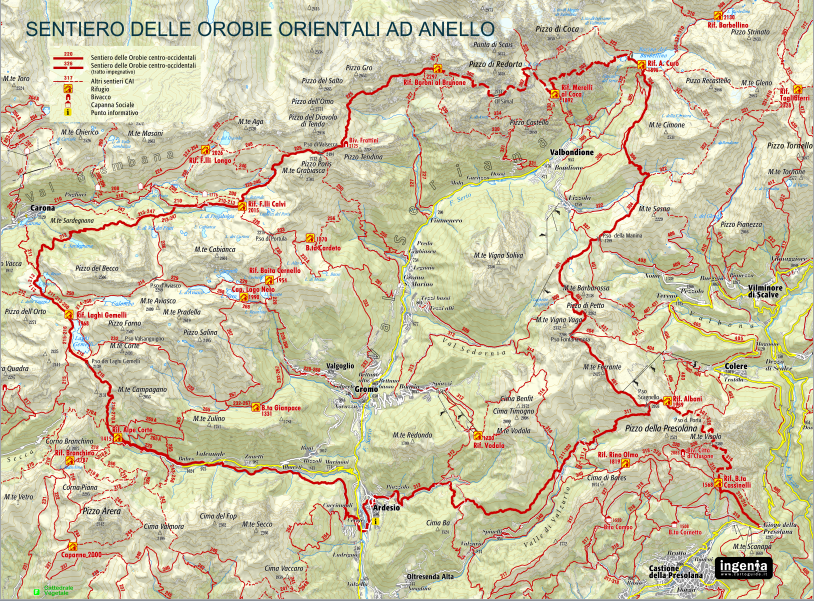 Carte de randonnée n° 104 - Alpi Orobie Bergamasche, Valle Seriana