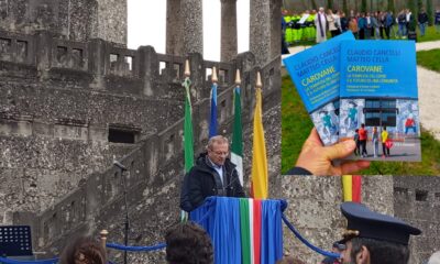 Claudio Cancelli questa mattina a Bergamo, in alto la copertina del libro